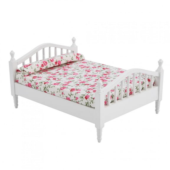 OTVIAP High In Quality Dollhouse Furniture with Double Bed, Wood + Cloth Flower, 161g