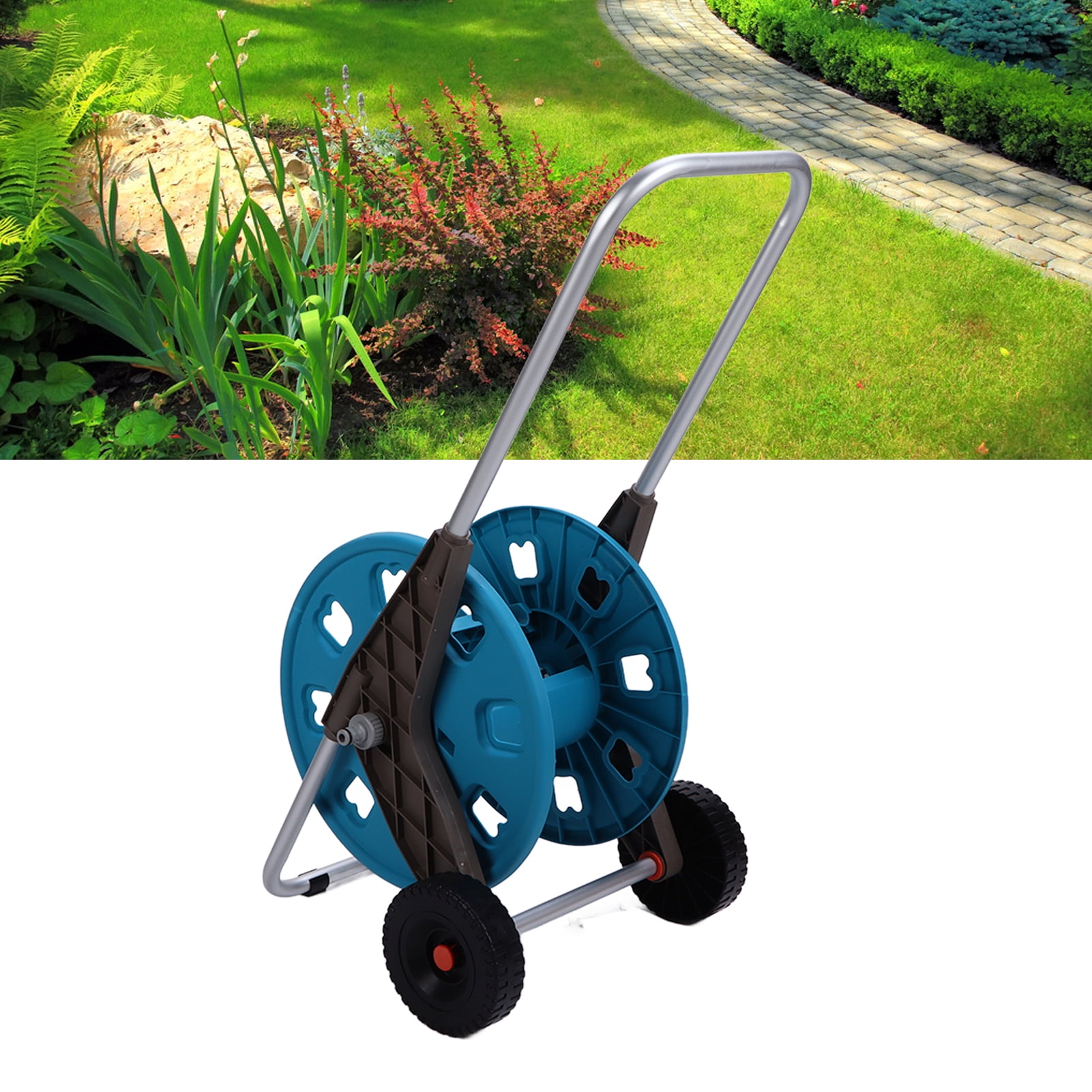 OTVIAP Hose Trolley,G1/2 Garden Hose Reel Cart with 2 Wheels Garden Waterpipe Rack Watering Trolley Hold 60M Hose,Garden Hose Cart