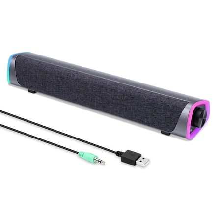 Bluetooth Computer Speakers for Desktop, Stereo Sound Soundbar for Desktop Laptop Monitor, Plug & Play PC Speakers with Dynamic LED Light & Volume Knob, USB Powered w/ 3.5mm Cable HiFi Gaming Speaker
