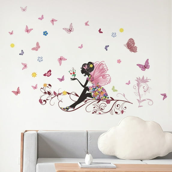 OTVIAP PVC Wall Sticker Fairy Flower Butterfly Vinyl Art Decal Girl bedroom Home Decor Removable, Home Wall Sticker, Home Wall Decal