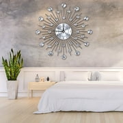 OTVIAP Wall Clock,Wall Clock with Bling Diamond,Sparkling Bling Metallic Silver Flower-Shaped Wall Clock for Living Room Office