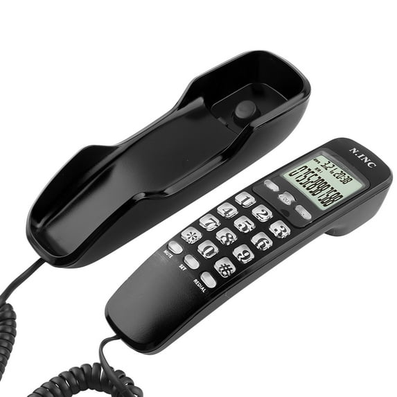 OTVIAP Wall Mount Corded Phone with LCD Display, Black