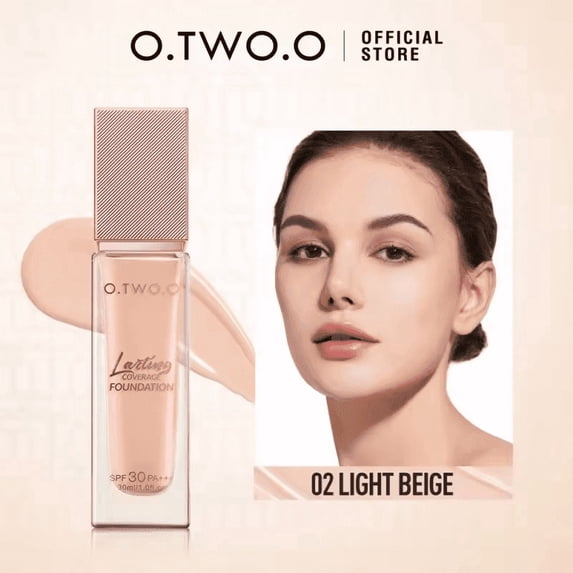 O.TWO.O HC004 Full Coverage Foundation – Oil-Control Waterproof Matte Vegan Liquid Makeup, Light Beige