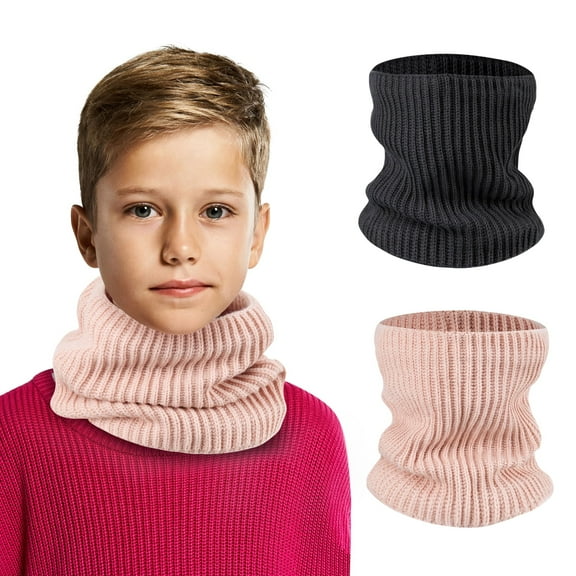 OTXNIREY 2 Pack Kids Winter Neck Gaiter Scarf, Thick Soft Knit Neck Warmer for Boys and Girls, Cozy Breathable for Cold Weather