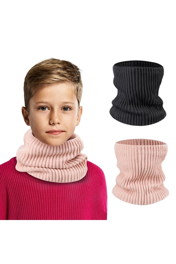 2 Pack Kids Winter Neck Gaiter Scarf, Thick Soft Knit Neck Warmer for Boys and Girls, Cozy Breathable for Cold Weather