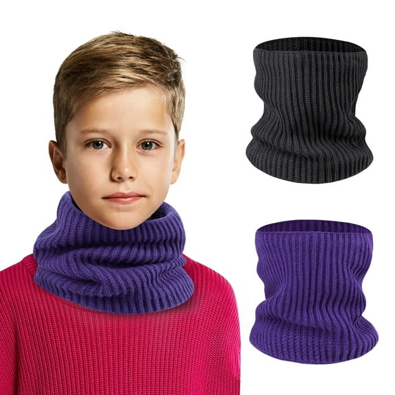 OTXNIREY 2 Pack Kids Winter Neck Gaiter Scarf, Thick Soft Knit Neck Warmer for Boys and Girls, Cozy Breathable for Cold Weather