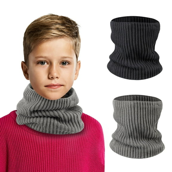 OTXNIREY 2 Pack Kids Winter Neck Gaiter Scarf, Thick Soft Knit Neck Warmer for Boys and Girls, Cozy Breathable for Cold Weather