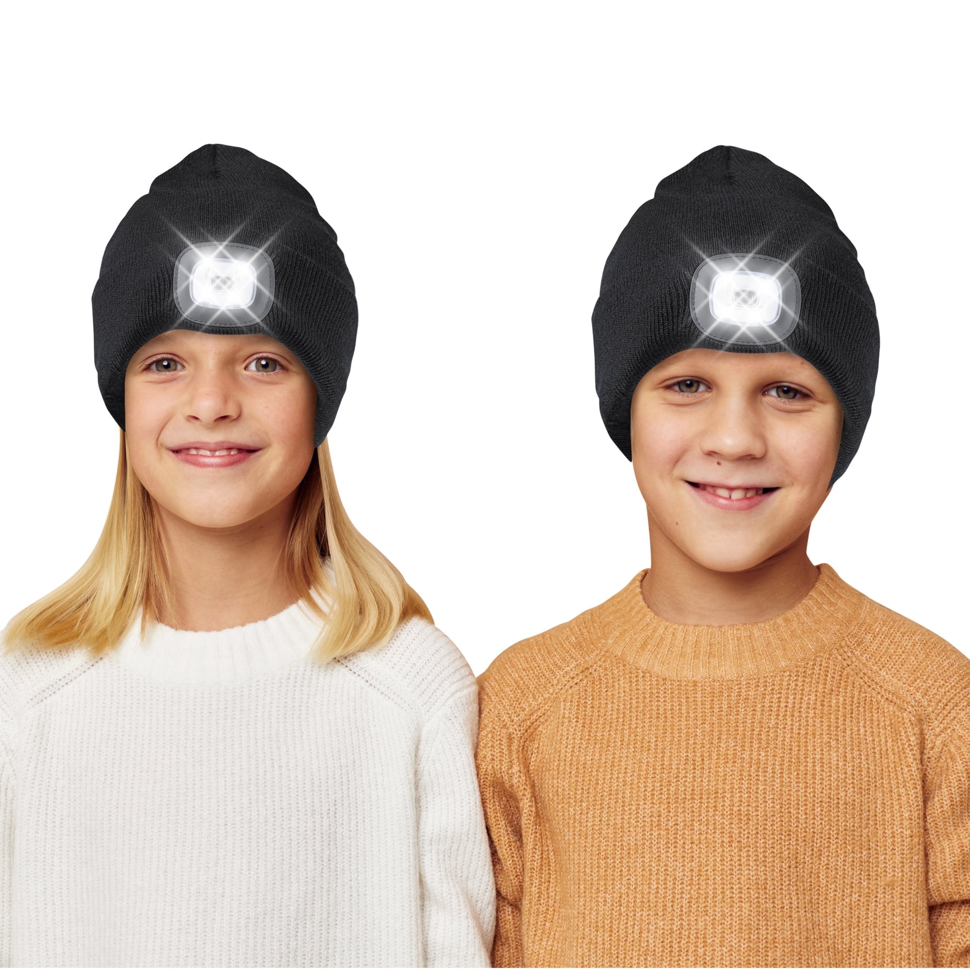 OTXNIREY 2-Pack Rechargeable LED Beanie Hats for Kids, Warm Winter Knit Cap with Light for Boys and Girls, Great for Camping, Hiking, Christmas Gifts