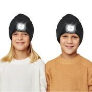 OTXNIREY 2-Pack Rechargeable LED Beanie Hats for Kids, Warm Winter Knit Cap with Light for Boys and Girls, Great for Camping, Hiking, Christmas Gifts