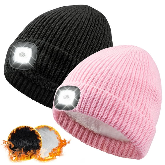 OTXNIREY LED Beanie Hat, USB Rechargeable Fleece Lined Winter Warm Hat with Light, Gift for Men Women Dad Husband