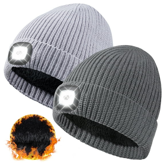 OTXNIREY LED Beanie Hat, USB Rechargeable Fleece Lined Winter Warm Hat with Light, Gift for Men Women Dad Husband
