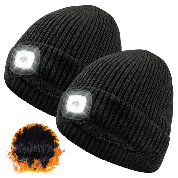 OTXNIREY LED Beanie Hat, USB Rechargeable Fleece Lined Winter Warm Hat with Light, Gift for Men Women Dad Husband