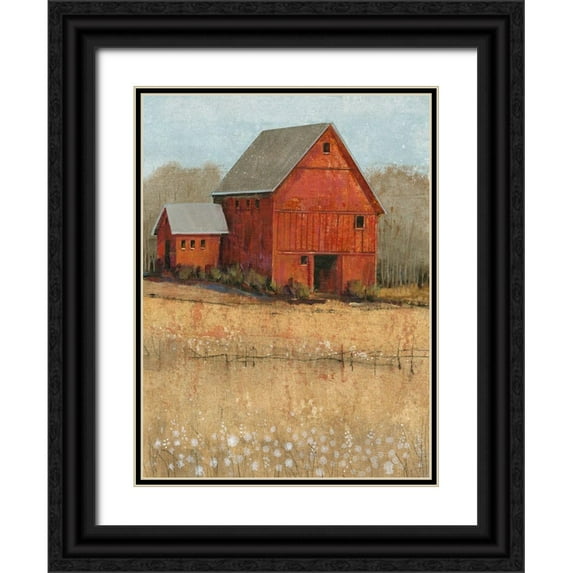 OToole, Tim 12x14 Black Ornate Wood Framed with Double Matting Museum Art Print Titled - Red Barn View II