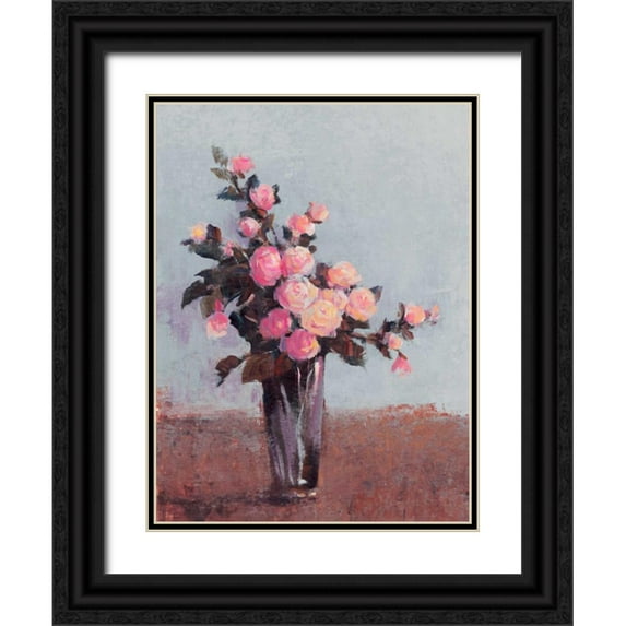 OToole, Tim 12x14 Black Ornate Wood Framed with Double Matting Museum Art Print Titled - Soft Lit Roses II