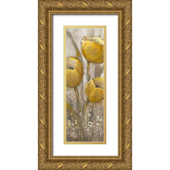 OToole, Tim 13x32 Gold Ornate Wood Framed with Double Matting Museum Art Print Titled - Ochre Tulips II