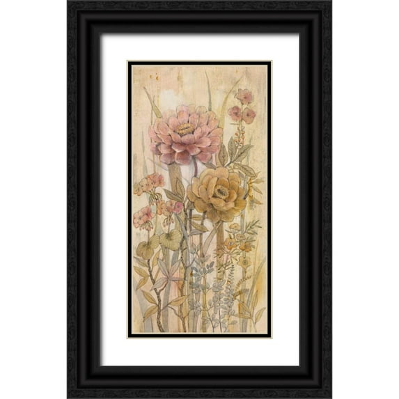 OToole, Tim 14x24 Black Ornate Wood Framed with Double Matting Museum Art Print Titled - Floral Chinoiserie II
