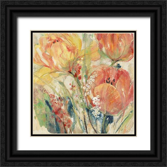 OToole, Tim 15x15 Black Ornate Wood Framed with Double Matting Museum Art Print Titled - Spring Tulip Array I