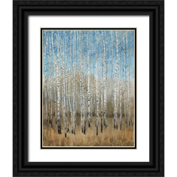 OToole, Tim 15x18 Black Ornate Wood Framed with Double Matting Museum Art Print Titled - Dusty Blue Birches II