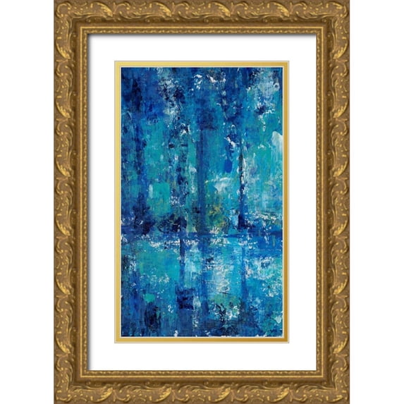 OToole, Tim 16x24 Gold Ornate Wood Framed with Double Matting Museum Art Print Titled - Blue Reflection Triptych I