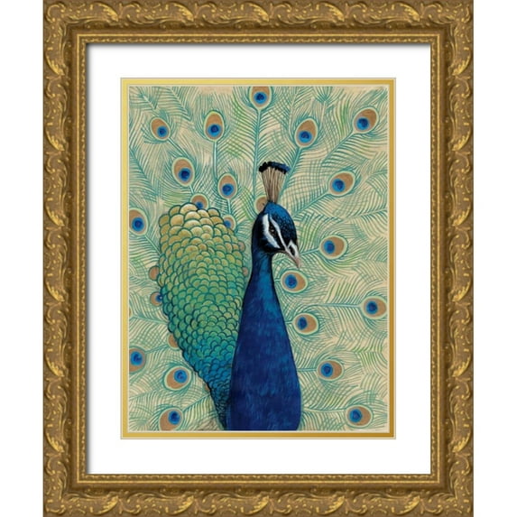 OToole, Tim 19x24 Gold Ornate Wood Framed with Double Matting Museum Art Print Titled - Blue Peacock I