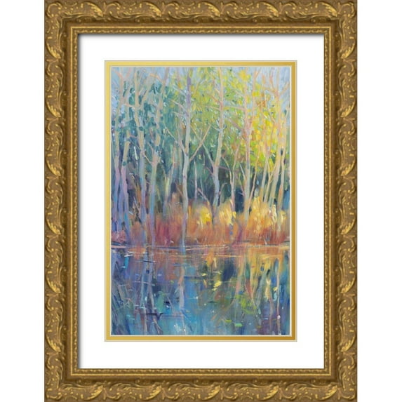 OToole, Tim 23x32 Gold Ornate Wood Framed with Double Matting Museum Art Print Titled - Reflected Trees II