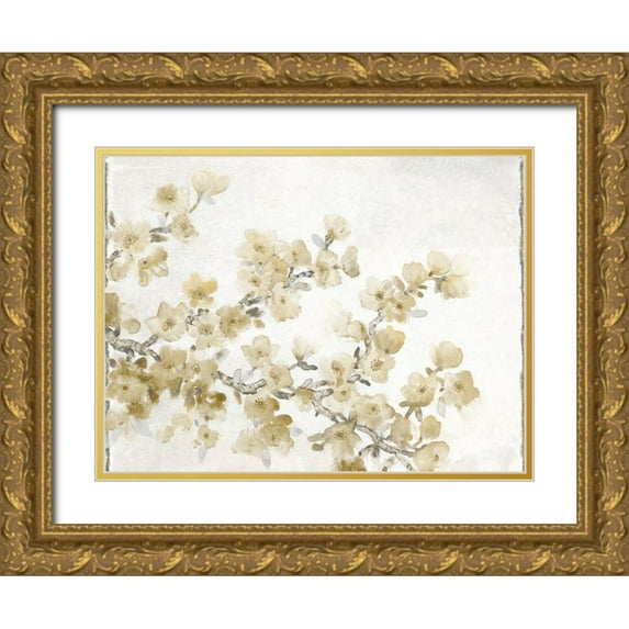 OToole, Tim 24x19 Gold Ornate Wood Framed with Double Matting Museum Art Print Titled - Neutral Cherry Blossom Composition II