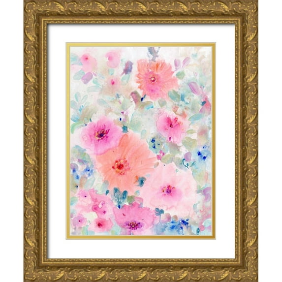OToole, Tim 25x32 Gold Ornate Wood Framed with Double Matting Museum Art Print Titled - Bright Floral Design II
