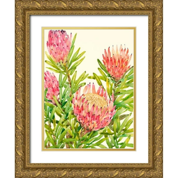 OToole, Tim 25x32 Gold Ornate Wood Framed with Double Matting Museum Art Print Titled - Watercolor Tropical Flowers II