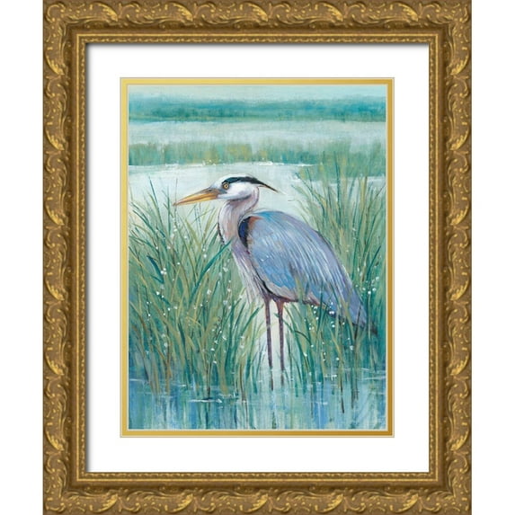 OToole, Tim 25x32 Gold Ornate Wood Framed with Double Matting Museum Art Print Titled - Wetland Heron II