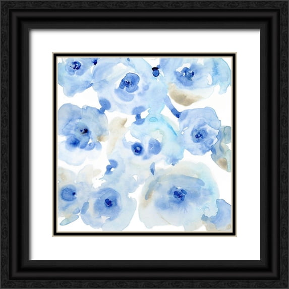 OToole, Tim 26x26 Black Ornate Wood Framed with Double Matting Museum Art Print Titled - Blue Roses II