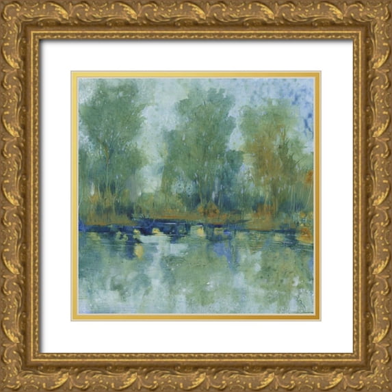OToole, Tim 26x26 Gold Ornate Wood Framed with Double Matting Museum Art Print Titled - Pond Reflection II