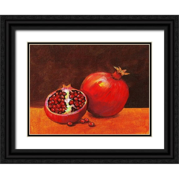 OToole, Tim 32x25 Black Ornate Wood Framed with Double Matting Museum Art Print Titled - Pomegranate Still Life II
