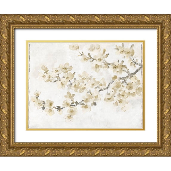 OToole, Tim 32x25 Gold Ornate Wood Framed with Double Matting Museum Art Print Titled - Neutral Cherry Blossom Composition I