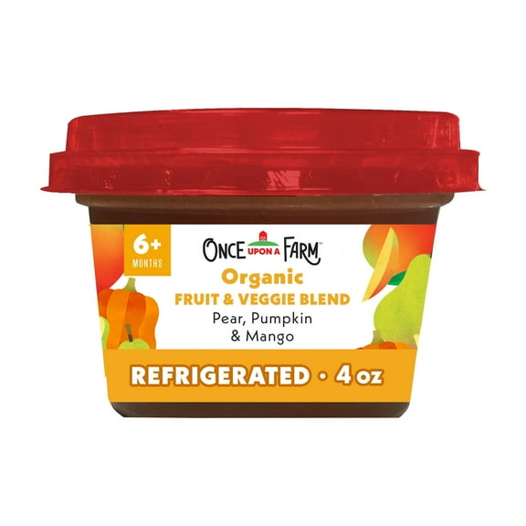 Once Upon a Farm Organic Refrigerated Baby Food Fruit & Veggie Blend Pear, Pumpkin, & Mango, 4oz Bowl