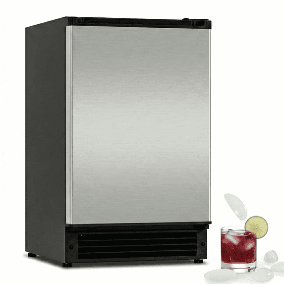 OUBID 15"W Drainless Under Counter Ice Maker, 22 lbs Storage Bin, Crescent Ice, Built-In/Freestanding Ice Maker, No Drain Required, ETL Certified, for Residential & Commercial Use