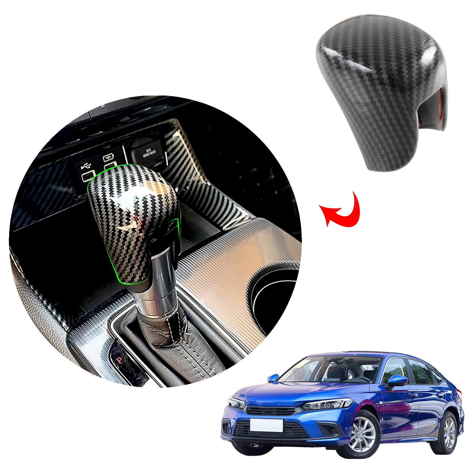 OUBOLUN ABS Imitate Carbon Fiber 1 PCS/Set Center Control Gear Shift Knob Full Cover Frame For Honda 11th Gen Civic 2022 Car Interior Accessories Decoration