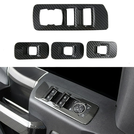 OUBOLUN ABS Imitate Carbon Fiber 4Pcs/Set Armrest Window Rises Cover Glasses Control Switch For Ford F-150 Raptor 2015-2020 Car Interior Decoration