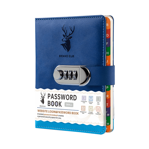 OUCLEYE B6 Password Book with Combination Lock, PU Leather Password Keeper Organizer, A-Z Alphabetical Index Website Address Login Notebook, Telephone Number Record Journal for Home Office Use