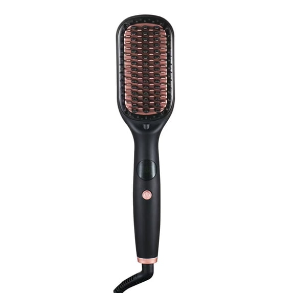 OUCLEYE Hair Straightener Brush, 2-in-1 Curler, Negative Ion, LCD Display, 5 Heat Settings, 30s Fast Heating, Portable Travel Anti-Scald Comb