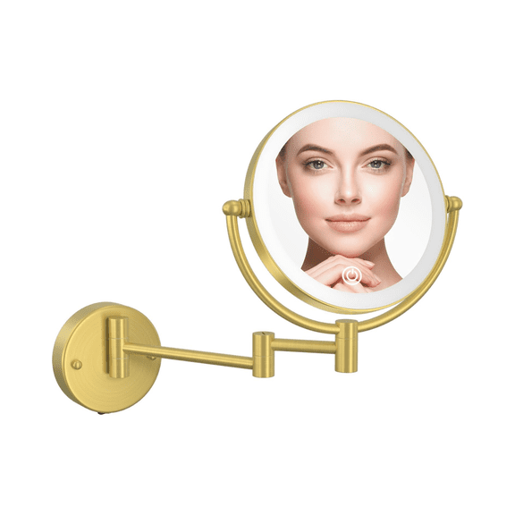 OUCLEYE Wall Mounted LED Makeup Mirror Double Sided 5X Magnification Bathroom Vanity Mirror with 3 Color Lights 360° Swivel Extendable Arm Shaving Mirror for Hotel Spa Home Decor