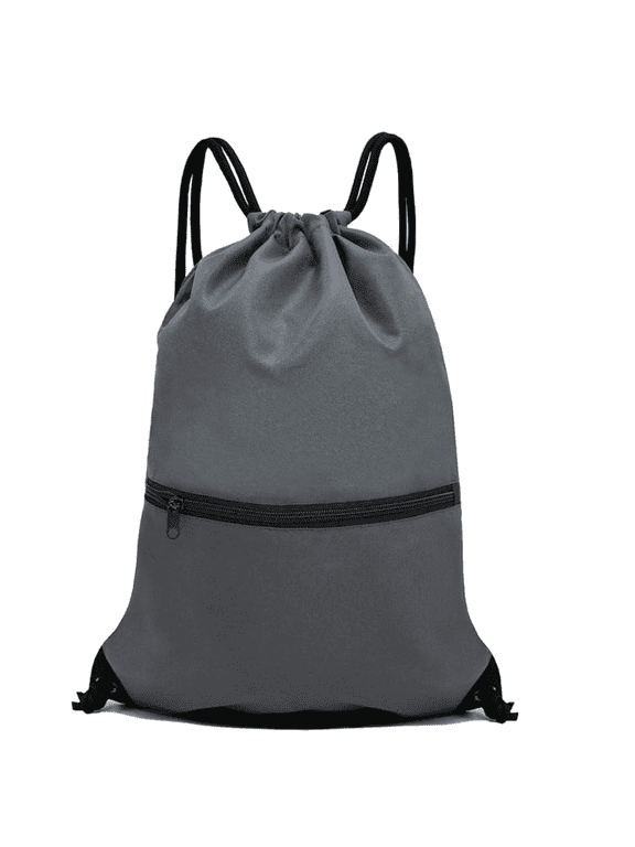 Water Resistant Drawstring Backpack 13.4 x 18.5 Inch Foldable Sack with Front Zipper Pocket Lightweight Polyester Shoulder String Bag for Daily Use Travel Outdoor Activities