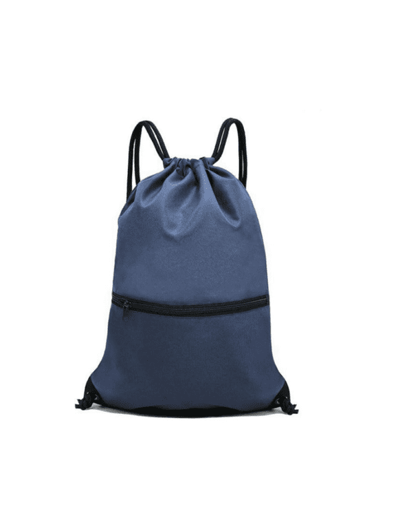 Water Resistant Drawstring Backpack 13.4 x 18.5 Inch Foldable Sack with Front Zipper Pocket Lightweight Polyester Shoulder String Bag for Daily Use Travel Outdoor Activities