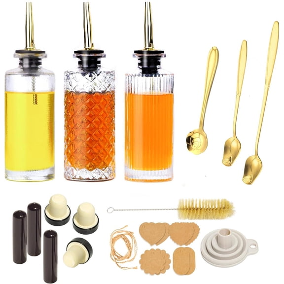 OUDIZZ Coffee Syrup Dispenser Set 3 Pcs - 200ml Syrup Dispenser Glass With Metal Pour Spout for Coffee Bar - Honey Jar Honey Dispenser Refillable for Kitchen