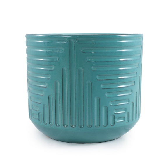 OUDOSPRS Modern Ceramic Flowerpot for Patio, Garden and Windowsill, Decorative Planter with Sleek Design Cyan