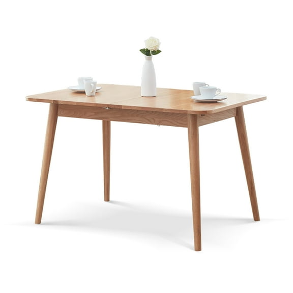 OUDOSPRS Solid Oak Round Corner Telescopic Dining Table - Extends 1.2-1.6m for 6-8 People, Light Oak Finish, Diagonal Leg Design