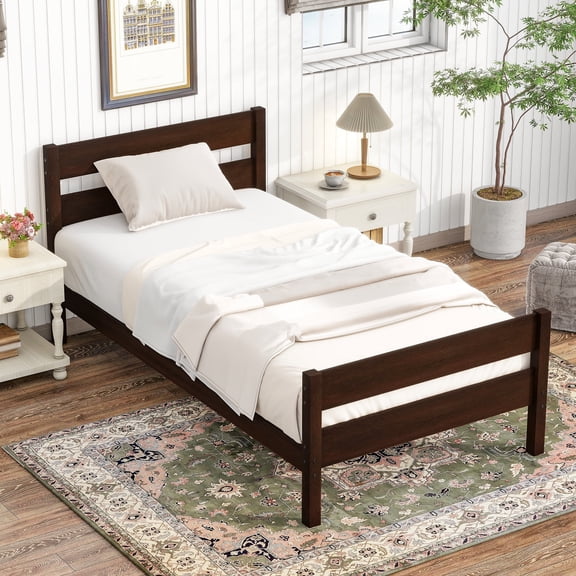 OUDOSPRS Twin Bed with Headboard/Footboard - Espresso Finish Classic Design