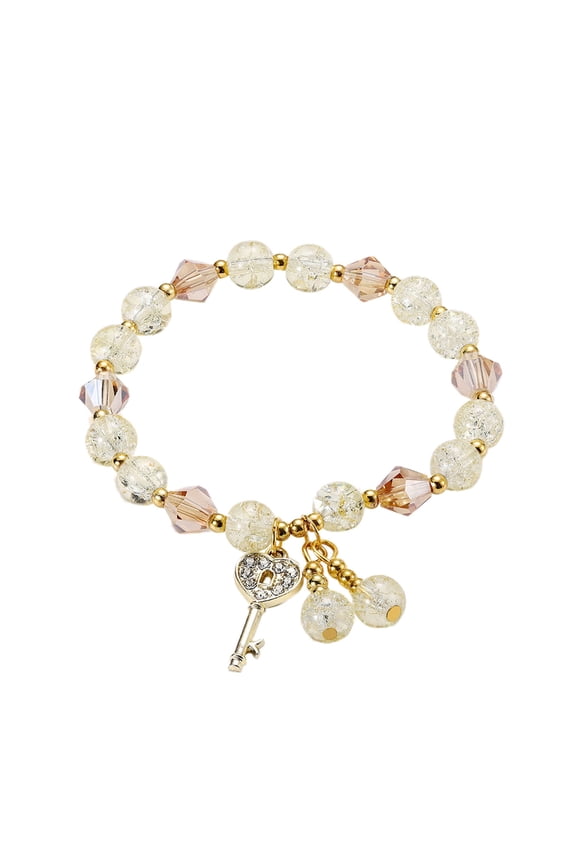 Bead Jade Crystal Lucky Bracelets for Women Chinese Style Good Lucky Jade Dainty Beads Bracelets Calming Stretch Bracelet Stress Relief Gifts for Women(Yellow,One Size)