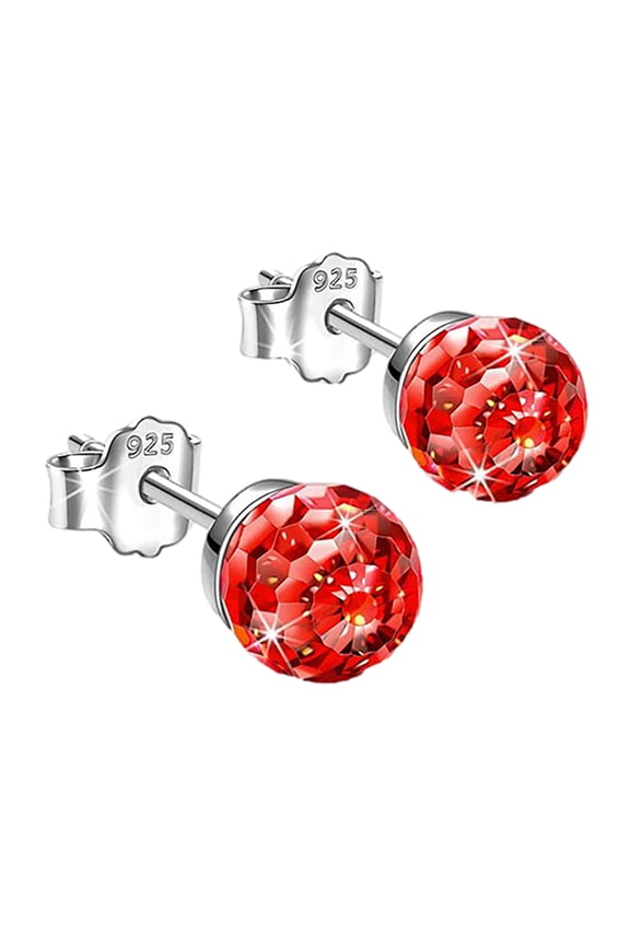 Clearance 925 Sterling Silver Stud Earrings for Women Hypoallergenic Stud Earrings with Cubic Zirconia for Women Dainty Jewelry Gifts for Birthday Christmas(Red,One Size)