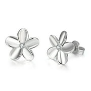 OUEPLLOZ Clearance Flower Stud Earrings 925 Sterling Silver Plumeria Earrings Womens Cute Cherry Blossom Stud Christmas Birthday Jewelry(Silver,One Size)