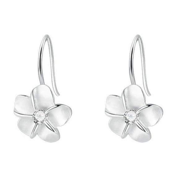 OUEPLLOZ Clearance Solid 925 Sterling Silver Plumeria Flower Stud Earrings for Women Teens Crystal Flower Stud Earrings(Silver,One Size)